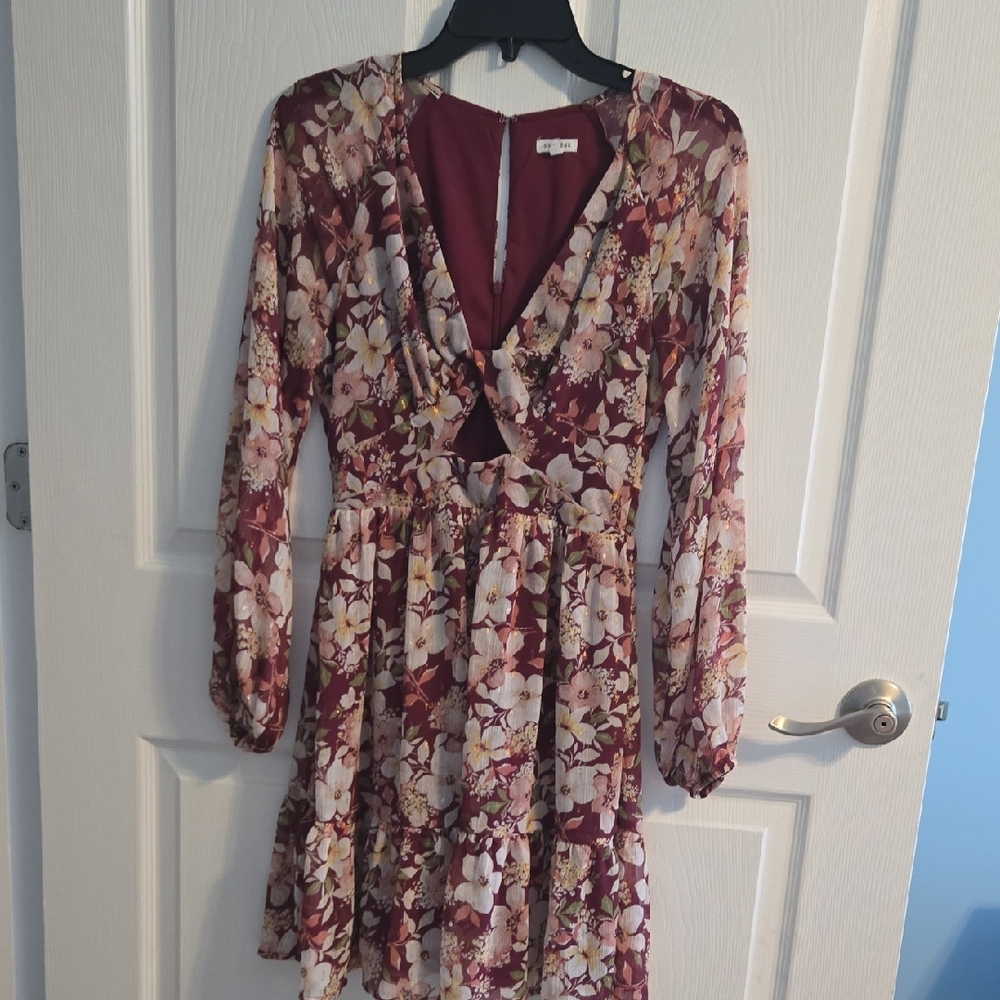 En Creme Red and Pink Long Sleeve Sundress for Wedding Guest